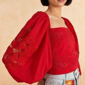 FARM Rio Red Lace Blouse